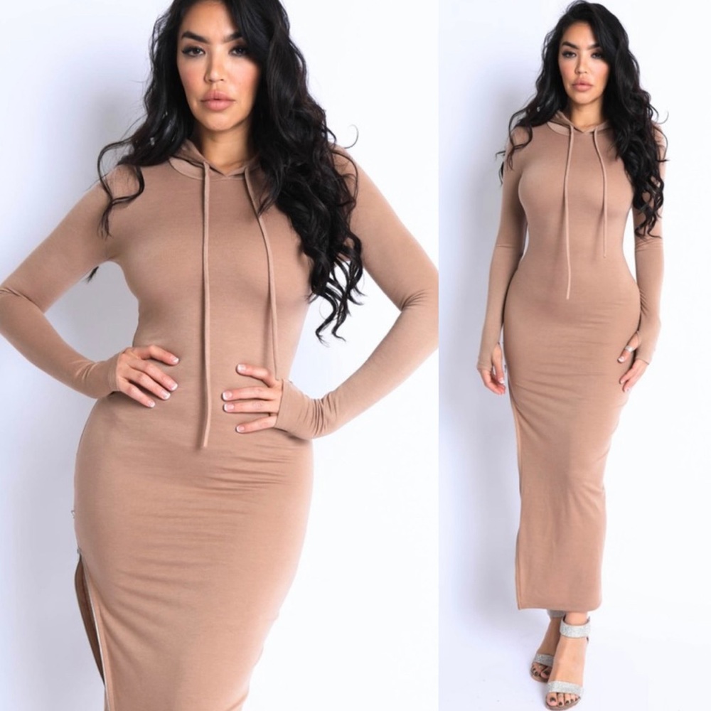 Fitted hooded side zipper maxi dress - Picture 8 of 11